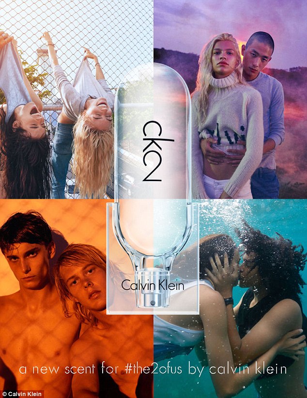 Calvin Klein đã công bố ra mắt loại nước hoa phi giới tính CK2 đầu tiên. Sản phẩm có trên kệ hàng vào tháng 2.2016. Ảnh DailyMail