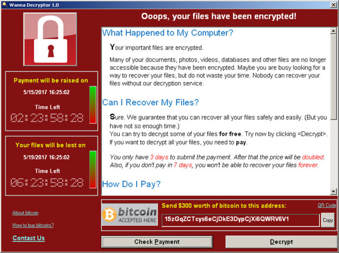 A screenshot shows a WannaCry ransomware demand, provided by cyber security firm Symantec, in Mountain View, California, U.S. May 15, 2017. Courtesy of Symantec/Handout via REUTERS ATTENTION EDITORS - THIS IMAGE WAS PROVIDED BY A THIRD PARTY. EDITORIAL USE ONLY. NO RESALES. NO ARCHIVE.?