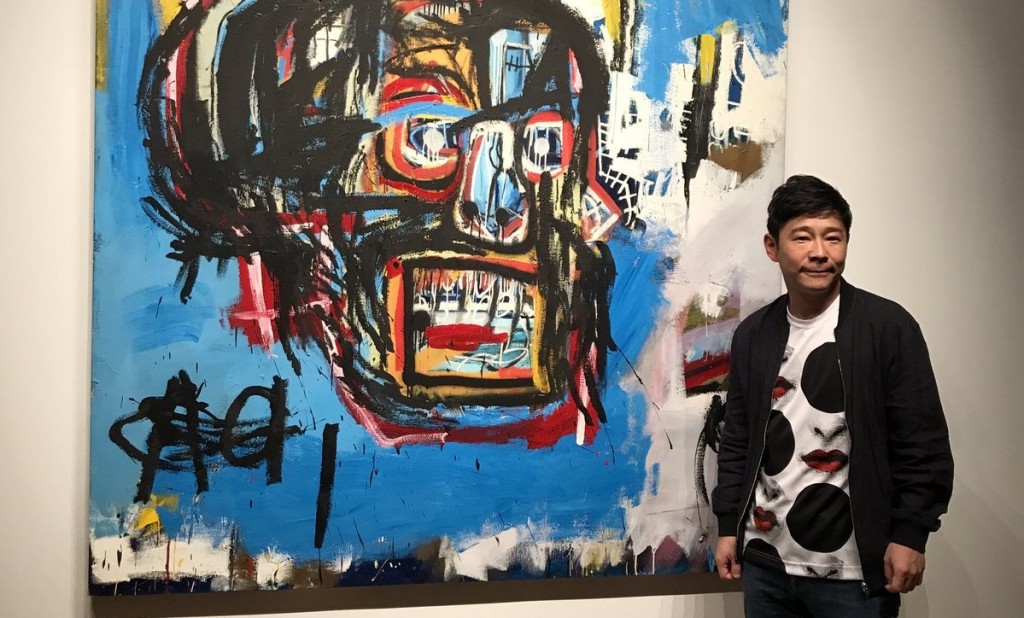 Yusaku Maezawa với bức tranh của basquiat-skull-painting